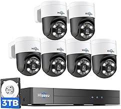 Hiseeu PK6YHD985CT 4K PoE PTZ Security System 6 Cameras, 300° Pan, 90° Tilt, Human Tracking, 2-Way Audio, NVR