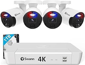 Swann 88980W4 8CH 4K PoE Security System 4 Cameras, Heat & Motion Detection, LED Lights, 1TB NVR