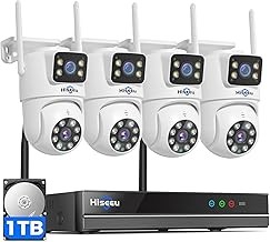 Hiseeu Dual Lens Wireless NVR Security System 5G/2.4G WiFi, 360° Pan Tilt, Color Night Vision, 1TB HDD