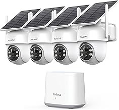 ANSQUE 4 Camera Wireless Outdoor Security System 2K, Solar Powered, 360° PTZ, Auto Tracking