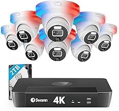 Swann Master-Series 16Ch Dome Kit 4K Security System, 8 Indoor/Outdoor Dome Cameras, 2TB NVR, Video Analytics, 2-Way Audio