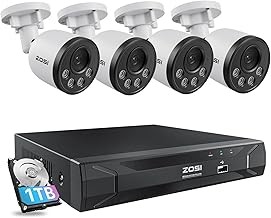 ZOSI 5MP 8CH Wired PoE Security System 4 Cameras, Night Vision, Audio, 1TB HDD