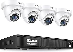 ZOSI 8CH 1080P H.265+ Wired DVR Security Camera System AI Human Detection, 4 Dome Cameras, 80ft Night Vision