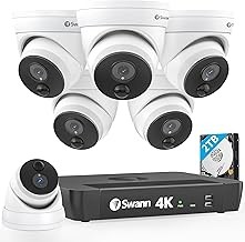 Swann SWNVK-8Ch 4K NVR Security System 6 Cameras, PoE, Indoor/Outdoor, Dome Cameras, Night Vision, Heat Motion Detection
