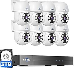 Hiseeu 3K 8CH Wired Security Camera System 3TB Storage, 8 PTZ Cameras, Smart Dual Light, 360° Coverage