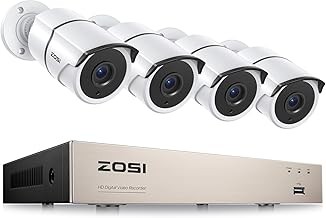 ZOSI 8CH 5MP Lite Wired DVR Security Camera System 4 Cameras, AI Detection, Night Vision, Remote Access