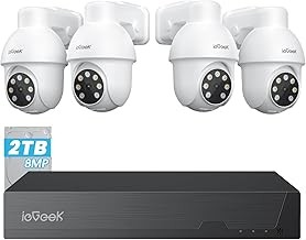 ieGeek 8MP PoE NVR Security System 4 Cameras, 355° Pan, 90° Tilt, Human Tracking, AI Detection, 8CH NVR, 2TB HDD