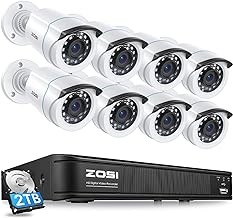 ZOSI 1080P H.265+ 8CH Wired DVR Security Camera System 2TB Storage, 8 Cameras, AI Detection, Weatherproof