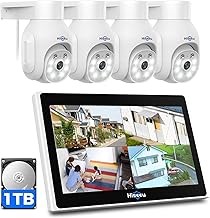 Hiseeu 4PCS 5MP Wireless NVR Security System 10in LCD, 2-Way Audio, PTZ, Color Night Vision, Auto Tracking