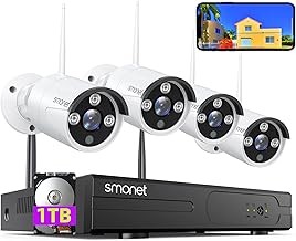 SMONET 1080P 8CH Wired DVR Security Camera System 4 Cameras, 1TB HDD, Night Vision, Motion Detection