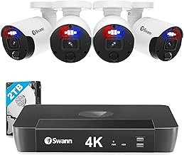 Swann 889804 Pro 4K Security System 8 Cameras, 8Ch NVR 2TB, Bullet PoE Cameras, Heat Motion Detection, LED Lights, 24/7 Recording
