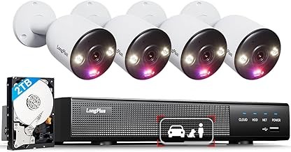 LongPlus LP8ME84B1 4K 8CH Security System 4 PoE Cameras, Person/Pet/Vehicle Detection, 12MP NVR, 2TB HDD
