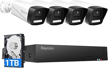Rraycom 4PCS Wired PoE Security System 4 Cameras, Motion Detection, Spotlight, 1TB NVR