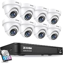 ZOSI 5MP 3K Lite 8CH Wired DVR Security Camera System 1TB Storage, AI Detection, 8 Dome Cameras, 80ft Night Vision