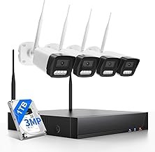 Apone 10CH Wireless NVR Security System 4 Cameras, 3MP, 2-Way Audio, Night Vision, 1TB Storage