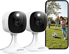 AOQEE C1-White-2P Indoor Security Camera with Color Night Vision and Siren