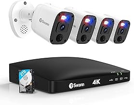 Swann 4K Wired 8MP 4 Cam DVR Security System 2TB Storage, Color Night Vision, Siren & Mic