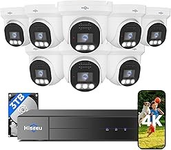 Hiseeu PK8YHB488CT 4K Security System 8 PoE Cameras, 121° Wide View, Human/Vehicle Detection, Color Night Vision, 3TB NVR