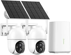 Aume Wireless Outdoor Security Camera System 2-Cam Kit, Solar Powered, 360° Panoramic, 2K Color Night Vision