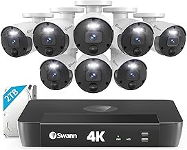 Swann SWNVK-876808 4K Security System 8 PoE Cameras, Sensor Spotlights, Color Night Vision, 8CH NVR, 2TB HDD
