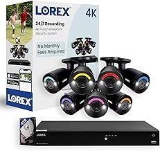 Lorex Fusion PoE 7-Bullet 4K Security System 7 Bullet Cameras, Motion Detection, Active Deterrence, Smart Security Lighting, 4TB NVR