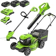 Greenworks 2961402 Battery Powered Push Lawn Mower (20-Inch, 48V, Trimmer and Blower Combo Kit)